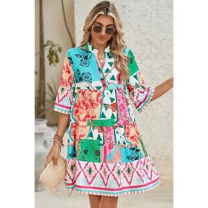 Boutique Women’s Large Abstract Art Graphic Print Ruffle Dress